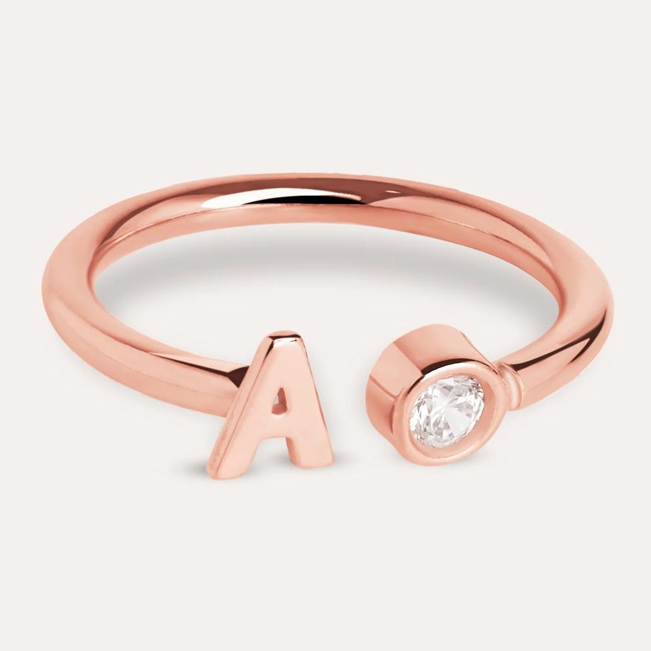 Anillo Personalizado Letter Spark Plata Baño Oro Rosa