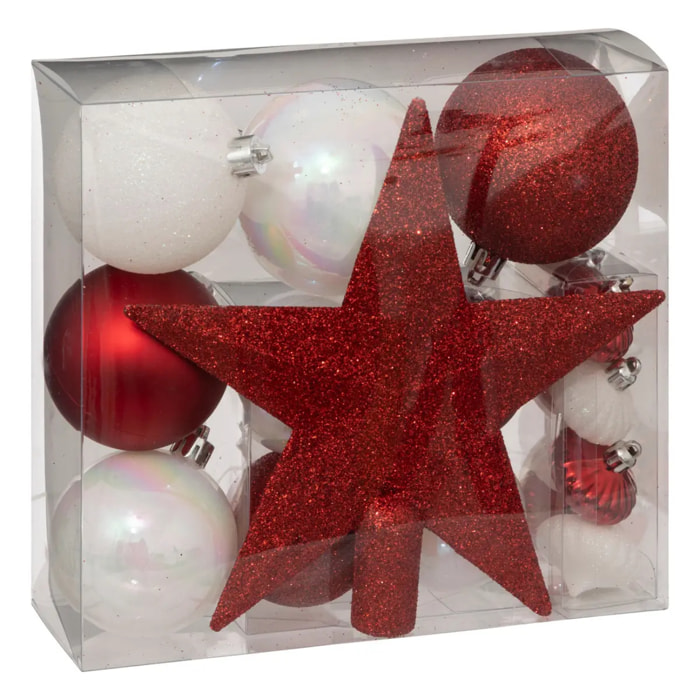 Kit de sapin "Colorama de Noël" 18 pièces rouge/blanc