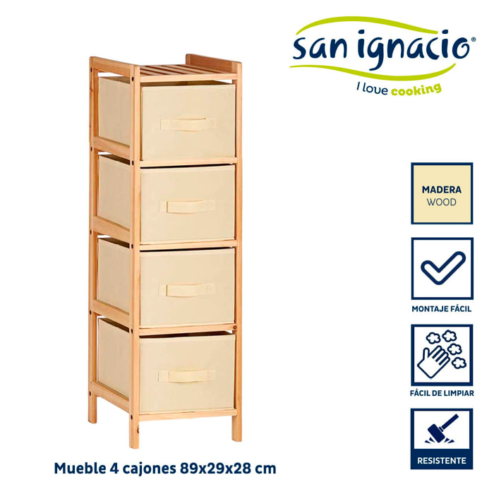 Mueble 4 cajones color crema colección kipit