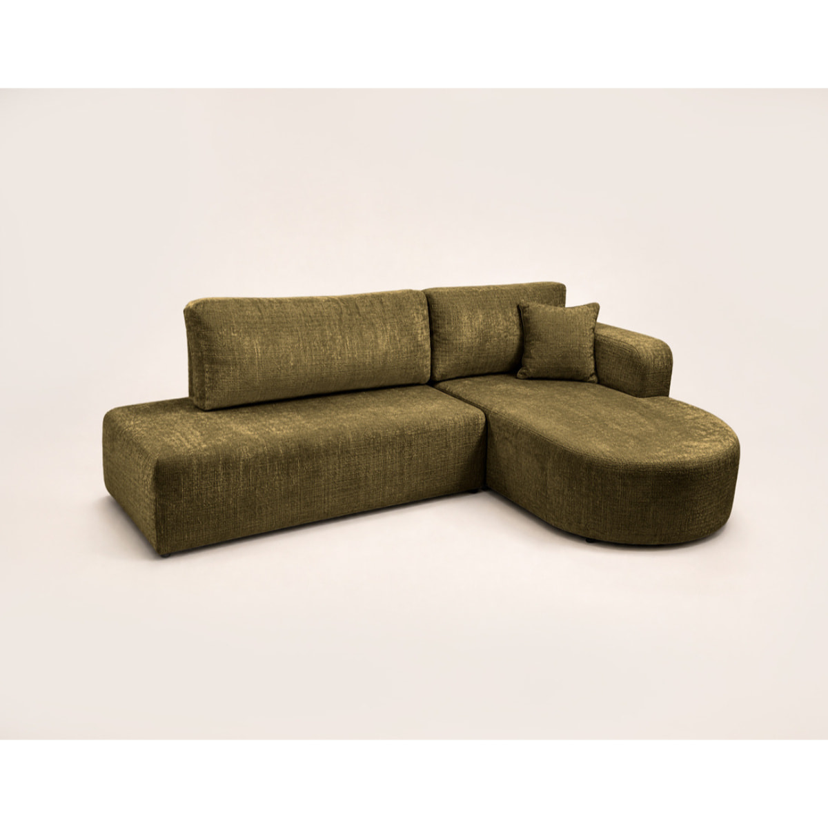 Miro - Canapé d'angle droit 4 places convertible avec coffre en velours texturé - Vert Olive