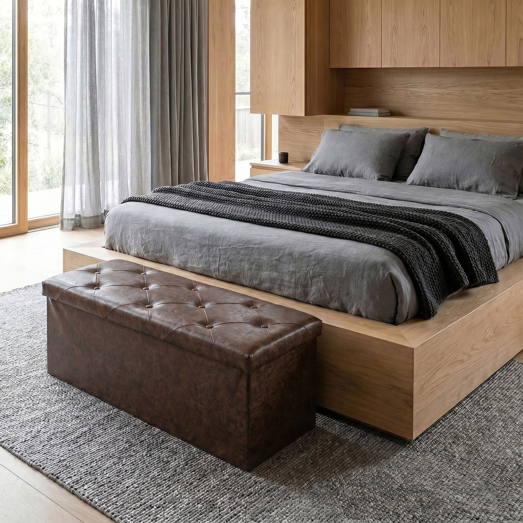 Nemora Saddle 110 - Cassapanca Ottomana 109,2x38,1x38,1 cm Pouf Contenitore Poggiapiedi in Similpelle Marrone