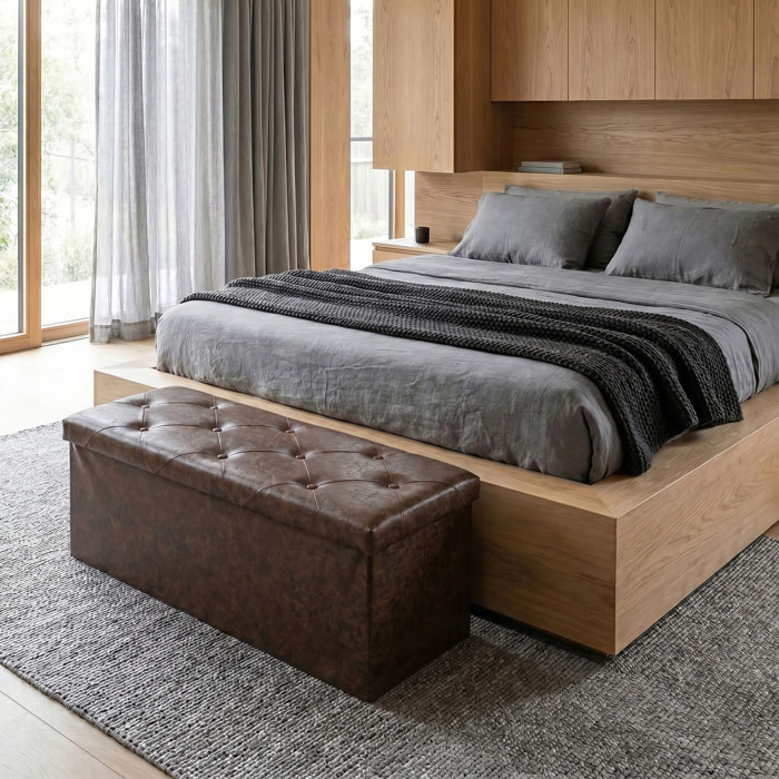 Nemora Saddle 110 - Cassapanca Ottomana 109,2x38,1x38,1 cm Pouf Contenitore Poggiapiedi in Similpelle Marrone