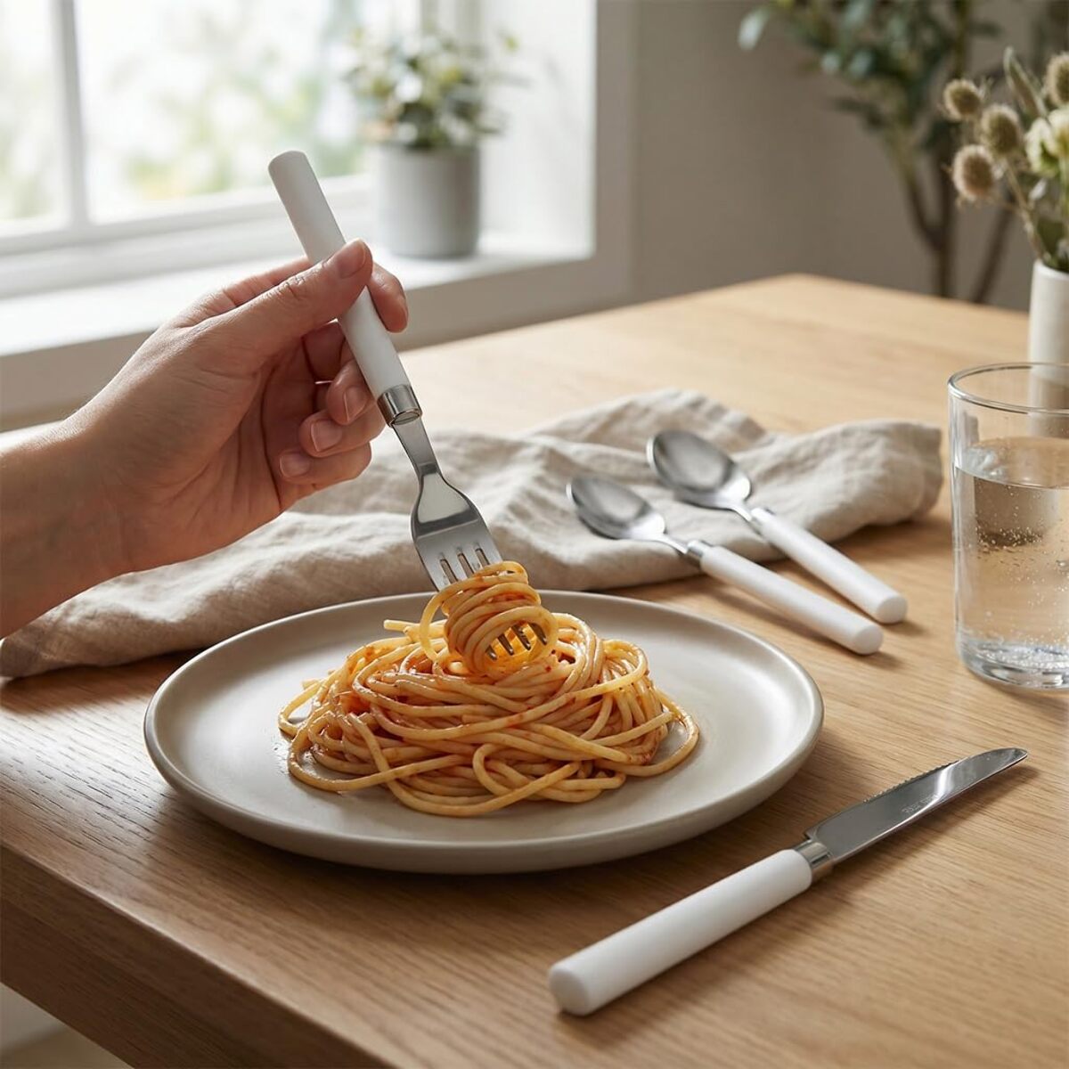 Set 24 Posate in Acciaio Inox 18/10, lavabile in lavastoviglie, design materico, Intrecci