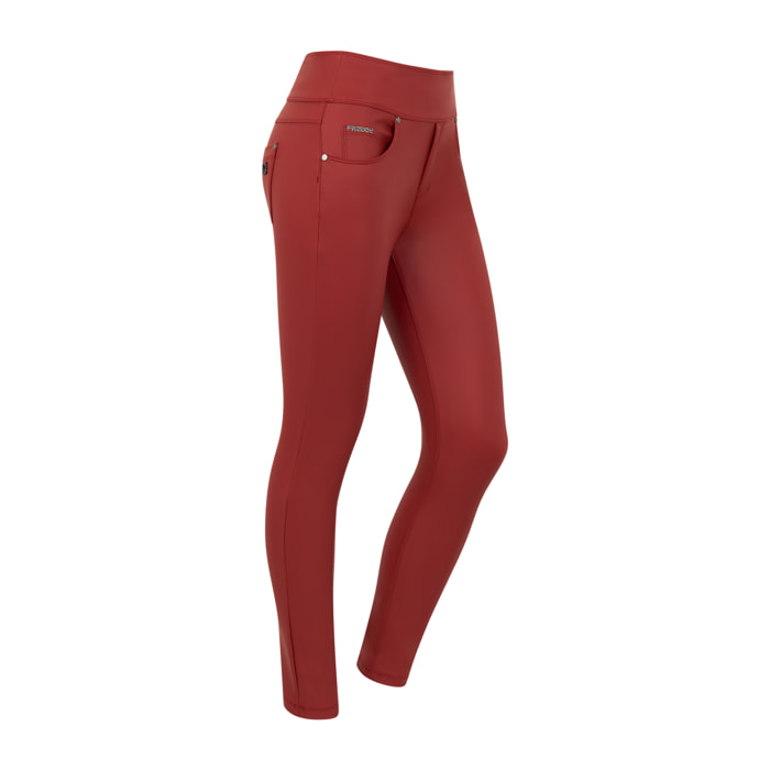 Pantalone skinny vita media senza bottoni in similpelle