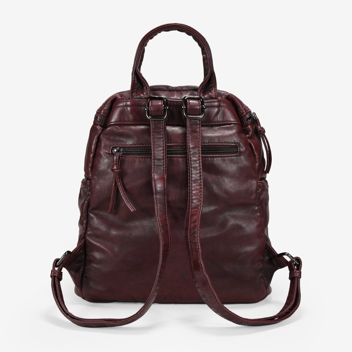 Mochila burdeos con solapa y hebillas