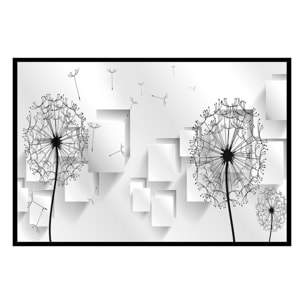 Affiche encadrée pissenlits graphiques noir et blanc Affiche + cadre en métal - Noir