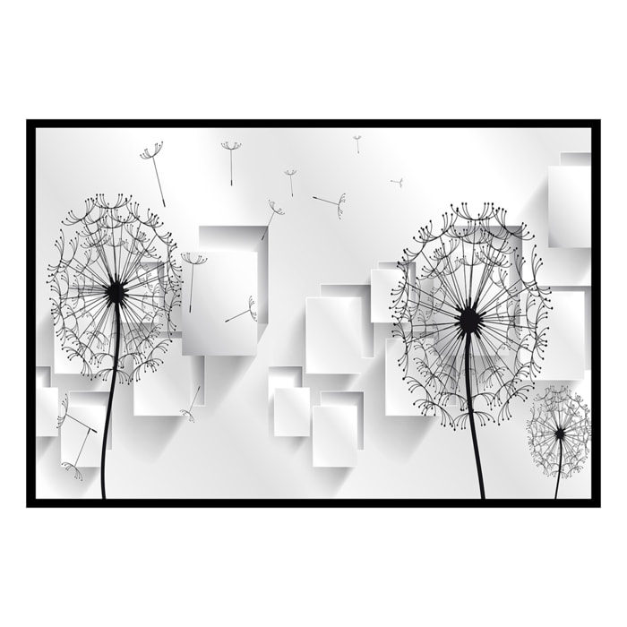 Affiche encadrée pissenlits graphiques noir et blanc Affiche + cadre en métal - Noir