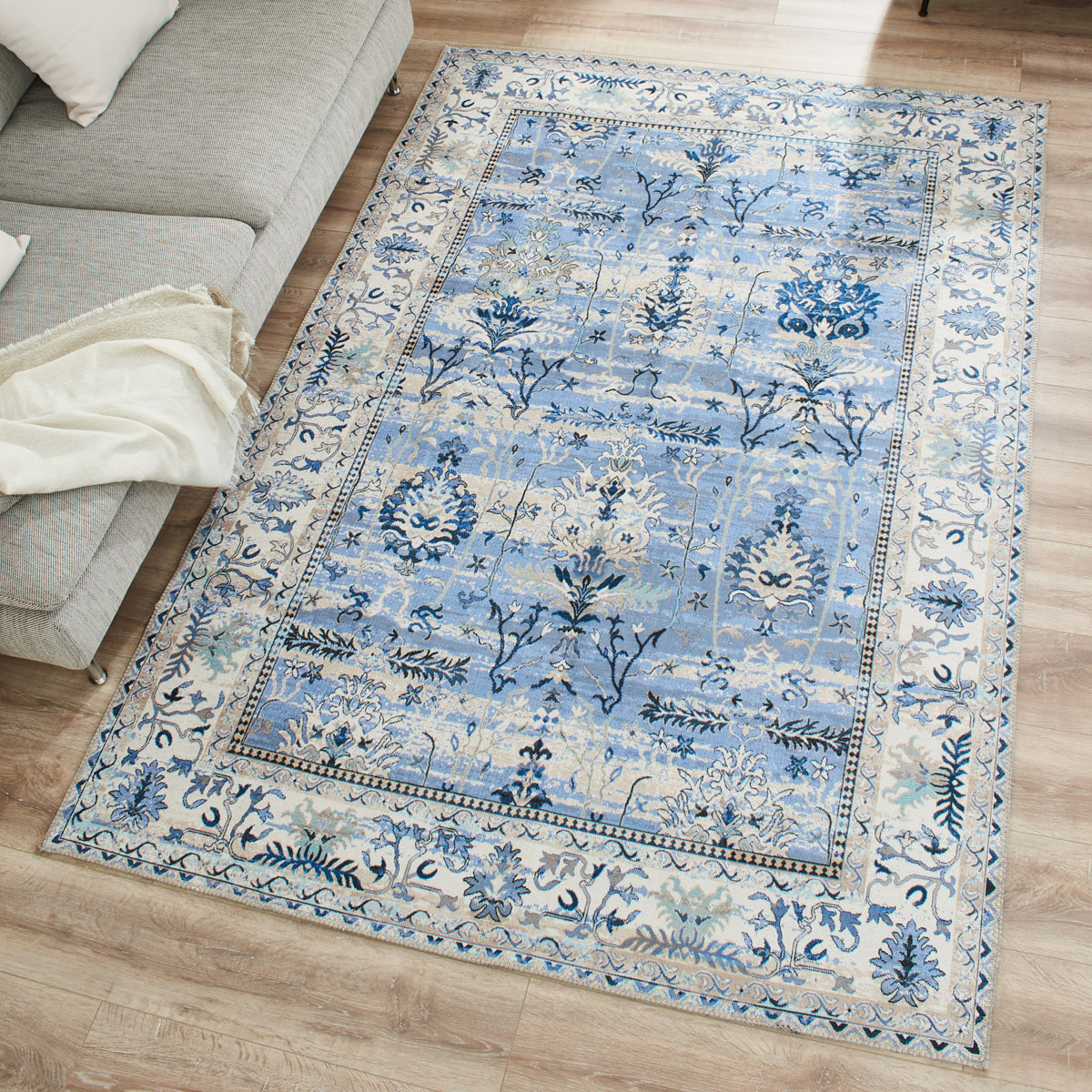 Radom - tapis vintage lavable en machine à 30°C, bleu