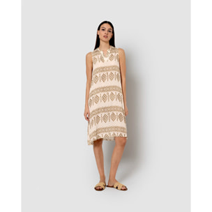 Vestido corto bambula detalles plisados bora beige