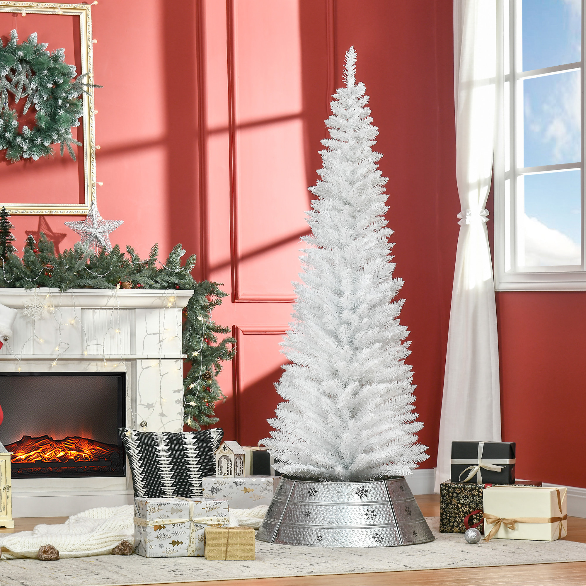 Árbol de Navidad 180 cm Árbol de Navidad Artificial Grande con 390 Puntas de Rama Decoración Navideña para Interiores Fácil de Montar Blanco