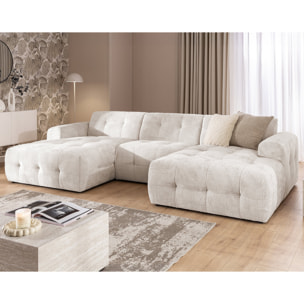 Diane - Canapé panoramique en U 6 places en velours texturé - Beige