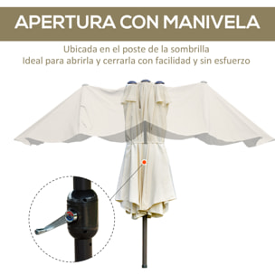 Sombrilla Doble 4,55x2,65 m Sombrilla Terraza Exterior con Manivela Manual Resistente al Agua y Protección Solar Sombrilla Grande para Terraza Playa Piscina Crema