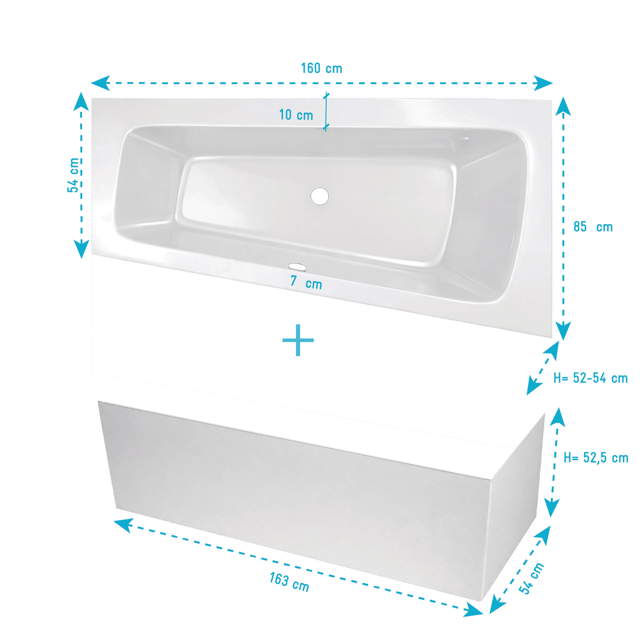 Pack Baignoire Asymétrique Gauche 160x85x54 cm avec Tablier recoupable - Blanc Brillant - MARINA