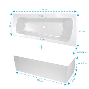 Pack Baignoire Asymétrique Gauche 160x85x54 cm avec Tablier recoupable - Blanc Brillant - MARINA
