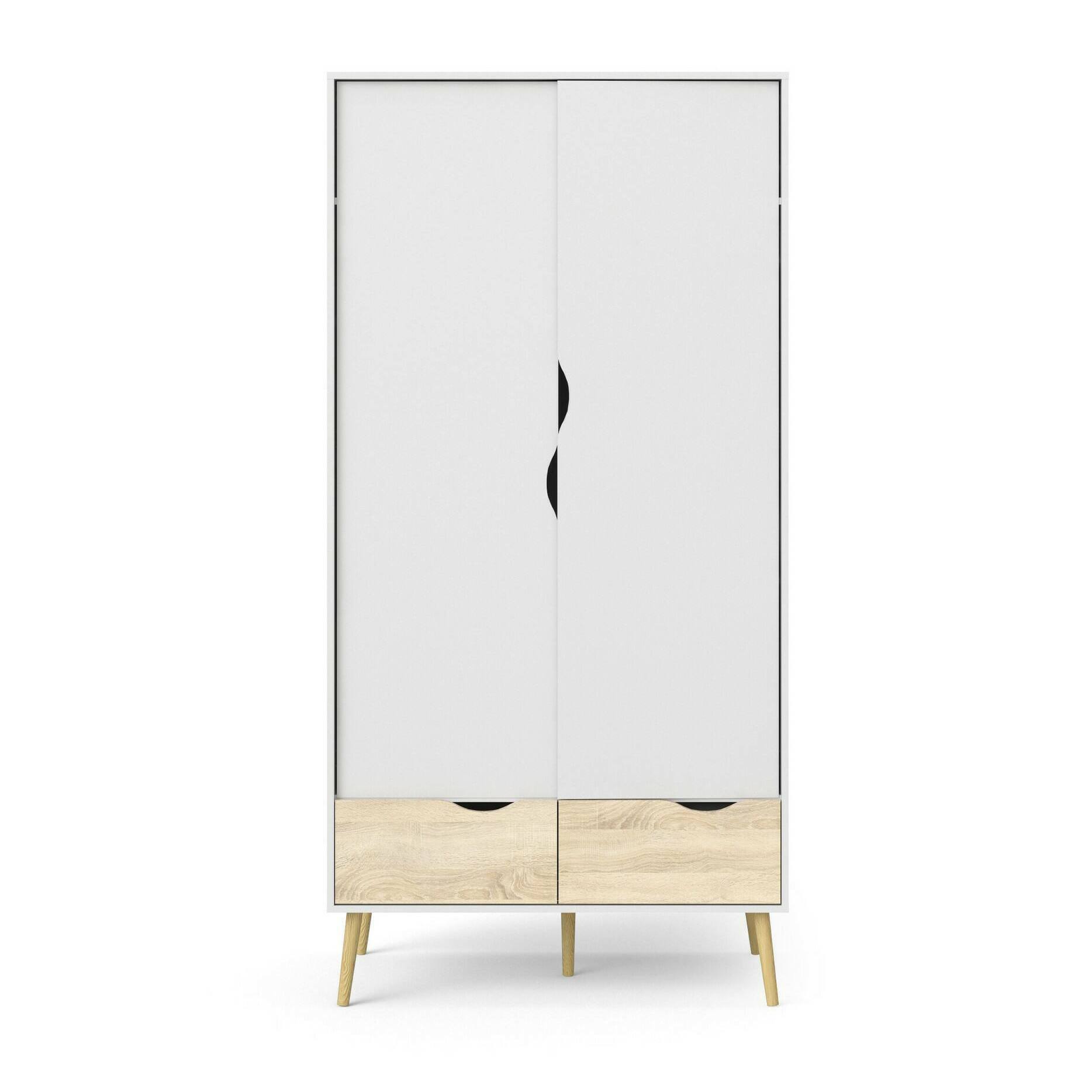 Guardaroba 2 ante Archilllo, Mobile camera da letto, Cabina armadio portabiti, Armadio appendiabiti, 99x58 h200 cm, Bianco e Quercia