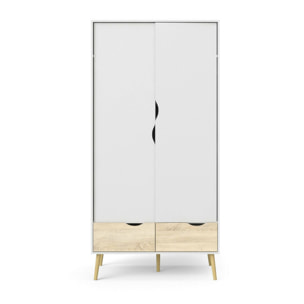 Guardaroba 2 ante Archilllo, Mobile camera da letto, Cabina armadio portabiti, Armadio appendiabiti, 99x58 h200 cm, Bianco e Quercia
