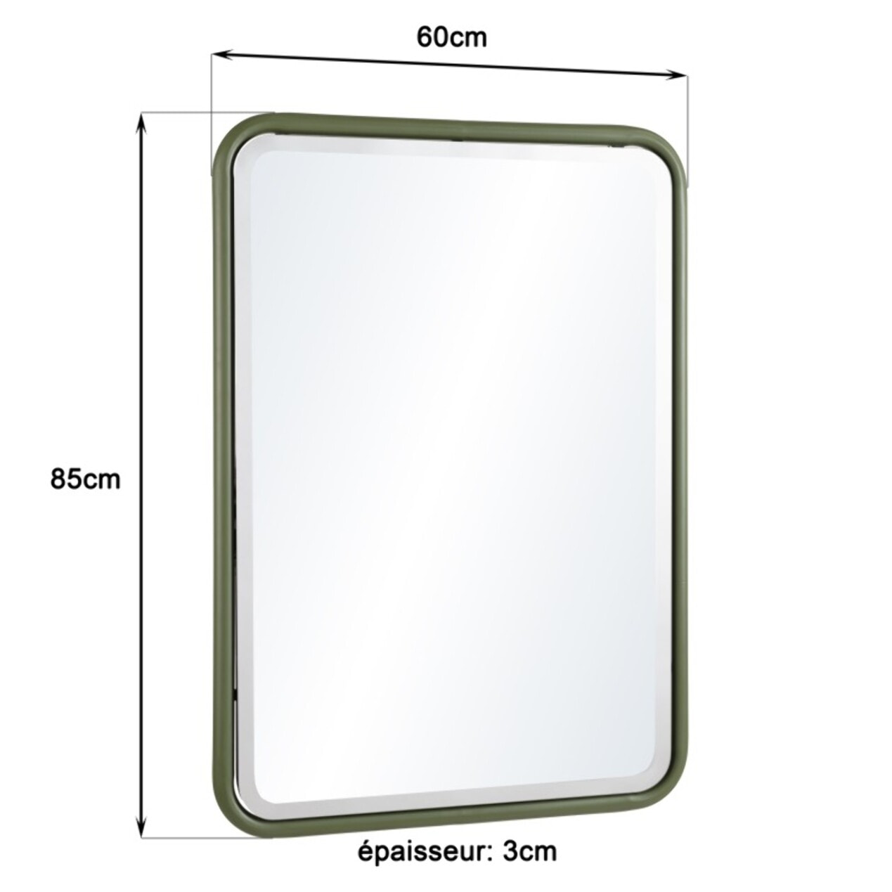 HELENA - Miroir rectangulaire angles arrondis en métal vert