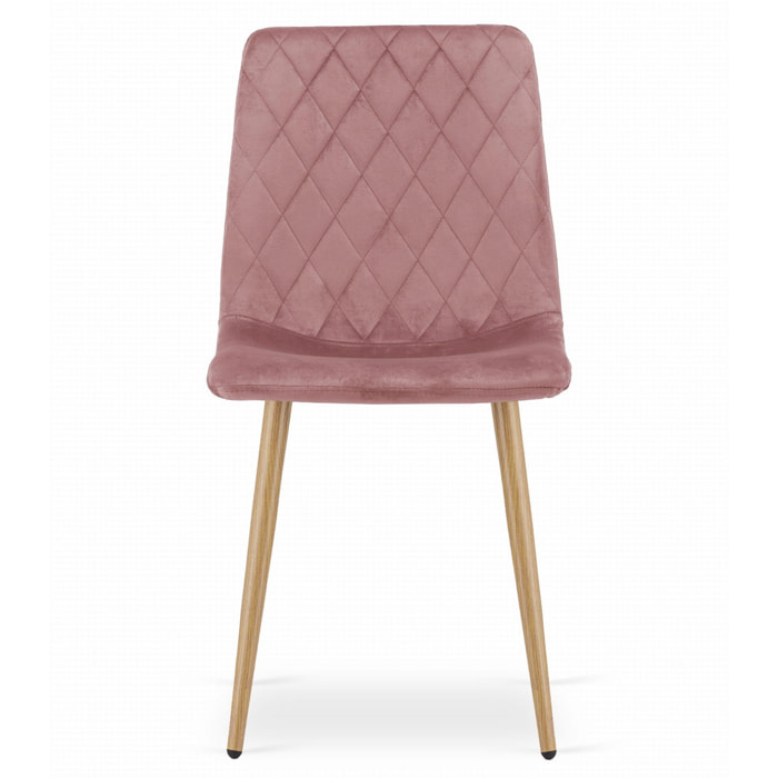 Sedia Turin in Velluto Rosa con Gambe Effetto Legno