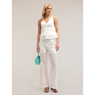 Motivi - Pantaloni larghi in sangallo - Bianco