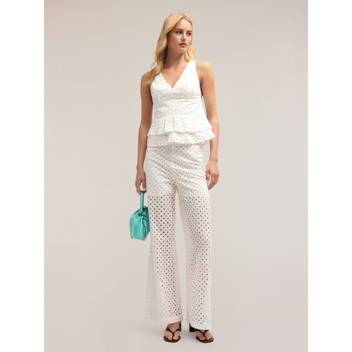 Motivi - Pantaloni larghi in sangallo - Bianco