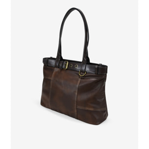 Bolso de hombro marrón vintage con cinturón