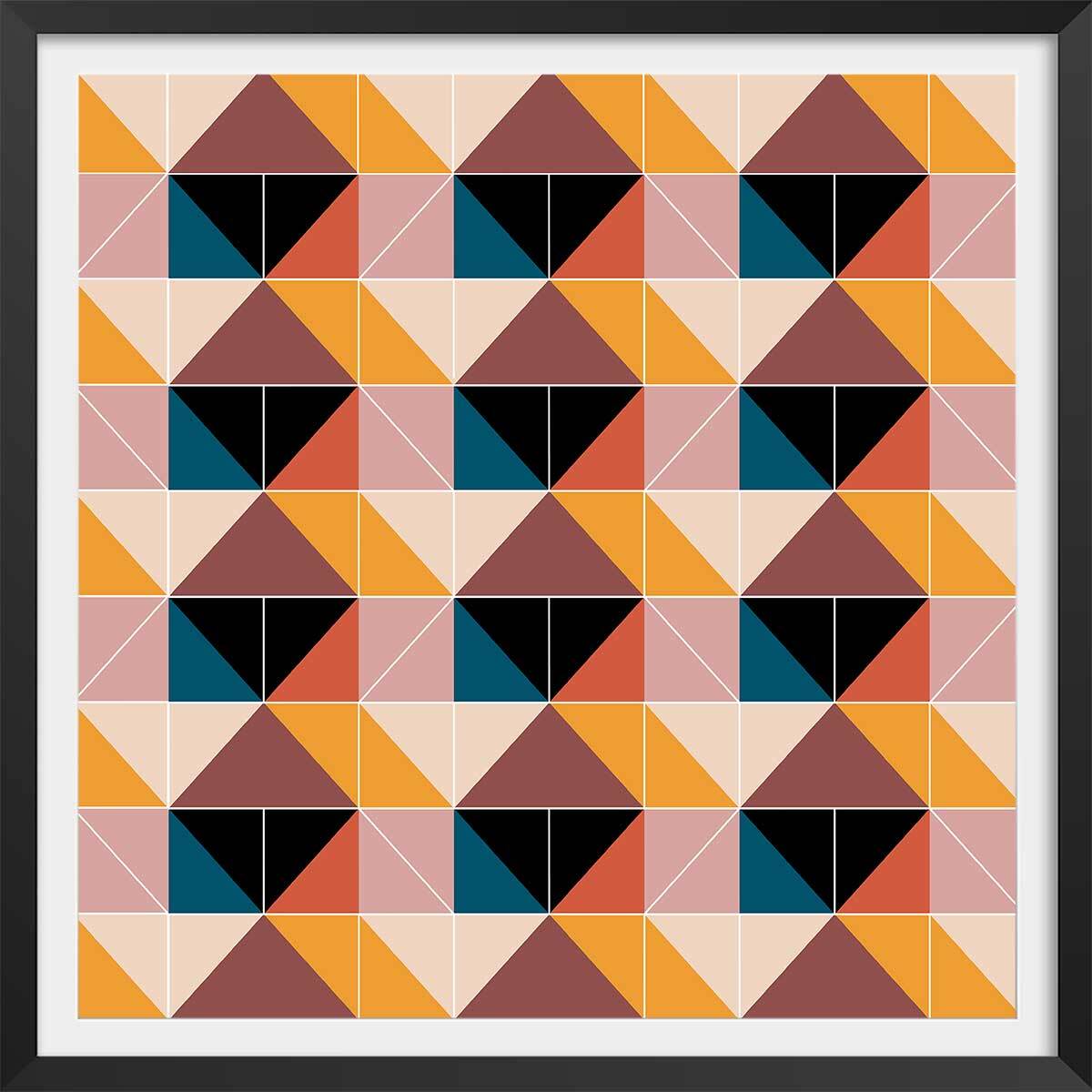 Affiche patchwork scandinave Affiche + cadre en bois - Noir