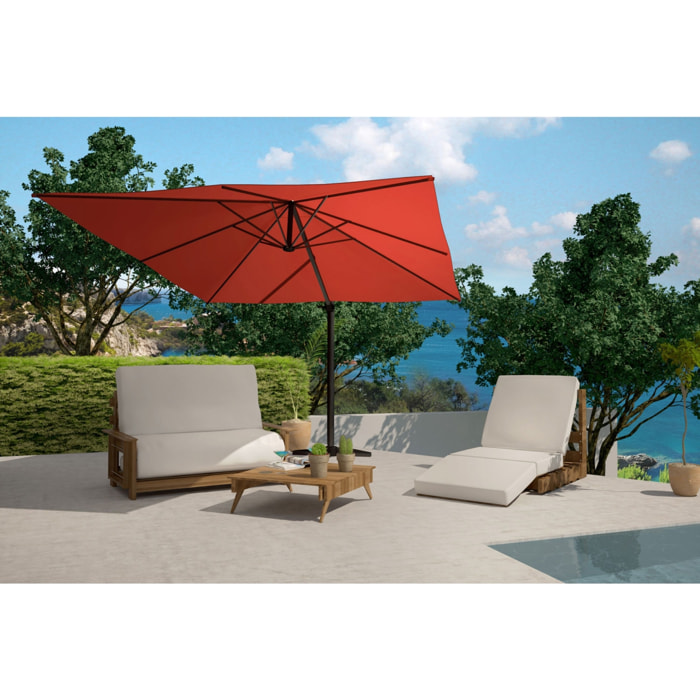 Bundle parasol 3x4m déporté rotatif terracotta + housse NAVIA