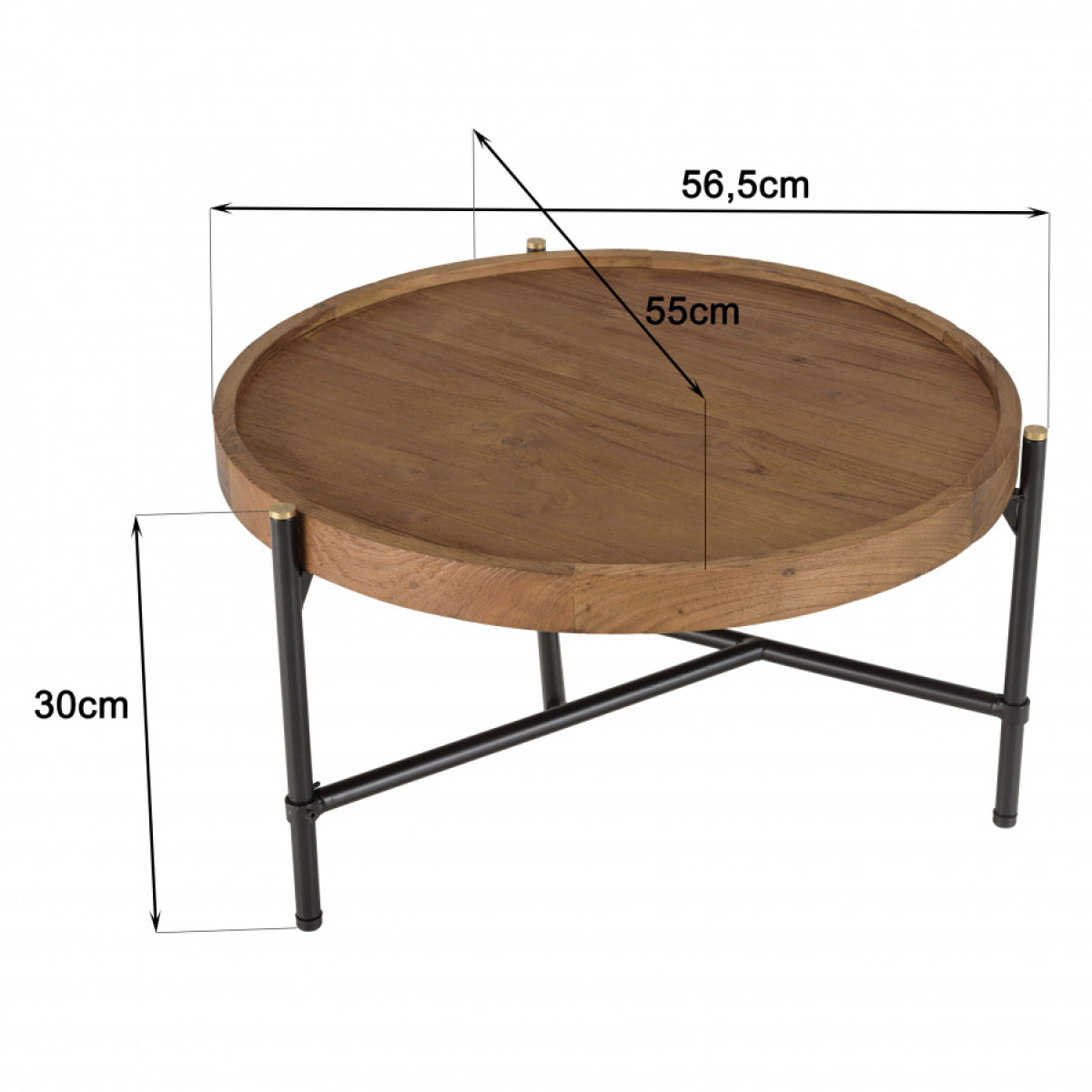 ALIDA - Table basse ronde 58x58cm plateau en teck recyclé