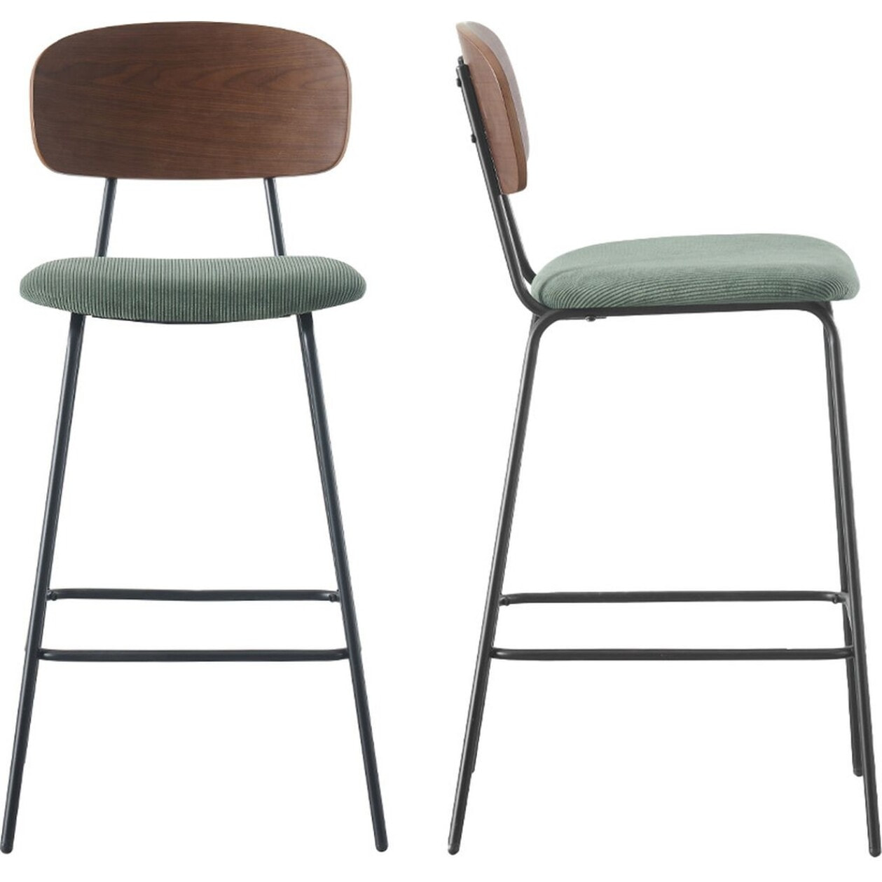 Lot de 2 tabourets de bar en velours côtelé - DANY
