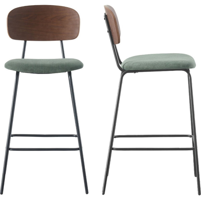 Lot de 2 tabourets de bar en velours côtelé - DANY
