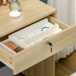 Tocador de Maquillaje con Taburete, Tocador con Espejo, 4 Cajones, Estantes, Compartimentos Abiertos, Estilo Moderno, para Dormitorio, Vestidor, 80x38x143 cm, Natural