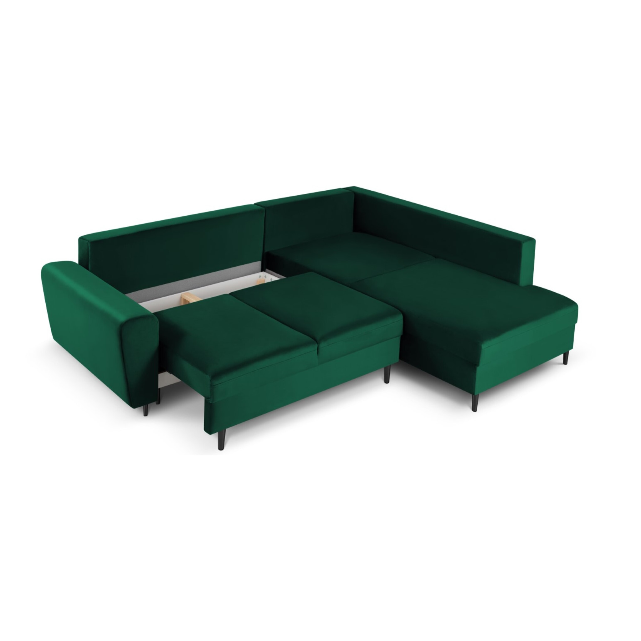 Canapé d'angle droit convertible avec coffre de rangement "Kyoto" 5 places en velours vert bouteille