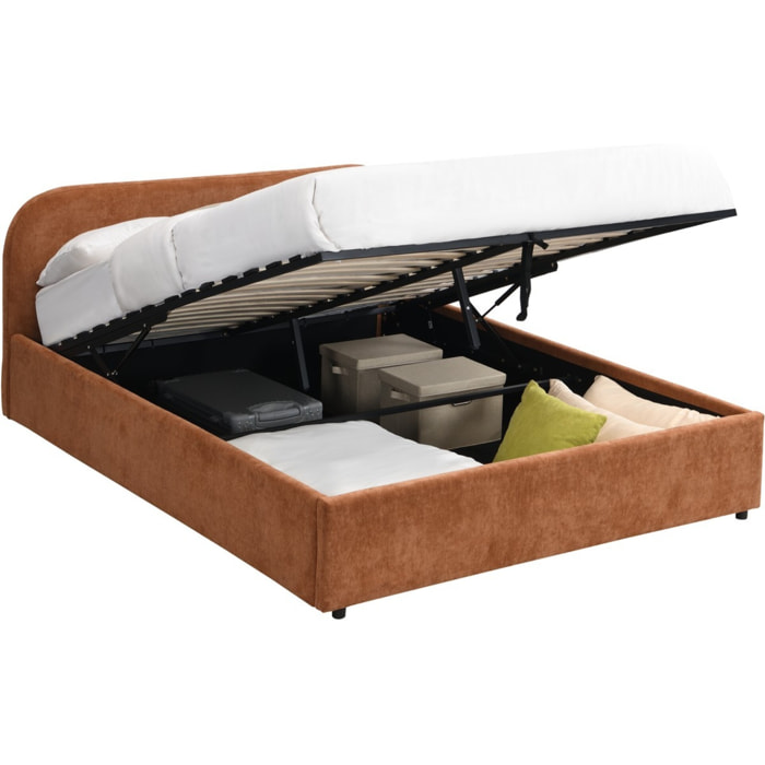 Lit coffre adulte avec tête de lit en tissu chenille - CASSIS