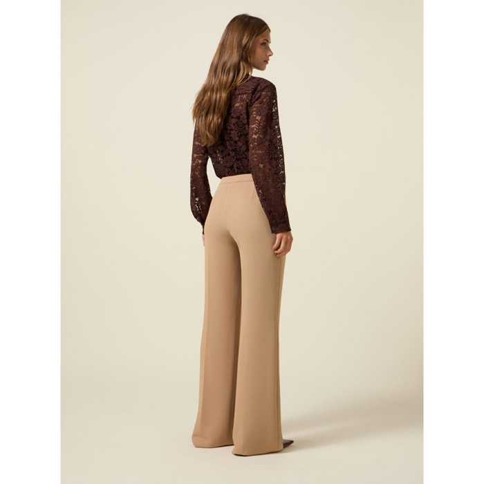 Oltre - Pantaloni palazzo in tessuto crêpe - Beige