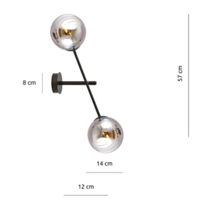 Lampada da parete LINEAR in acciaio nero con paralumi in vetro grafite