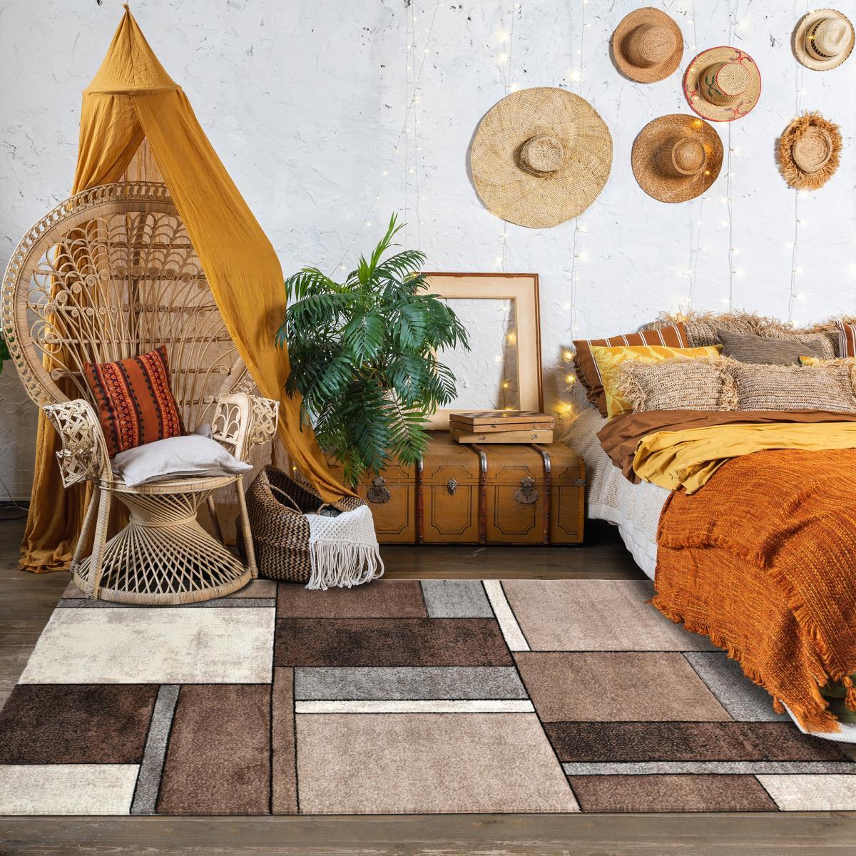 Tapis salon et chambre tissé motif géométrique TUHO