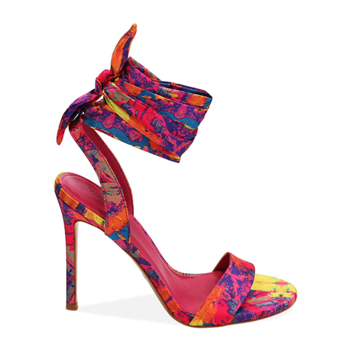 Sandali lace-up multicolor in raso, tacco 10,5 cm