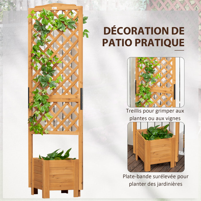 Jardinière avec treillis - bac à fleurs - jardinière sur pied - dim. 54,5L x 52l x 180H cm - bois sapin pré-huilé