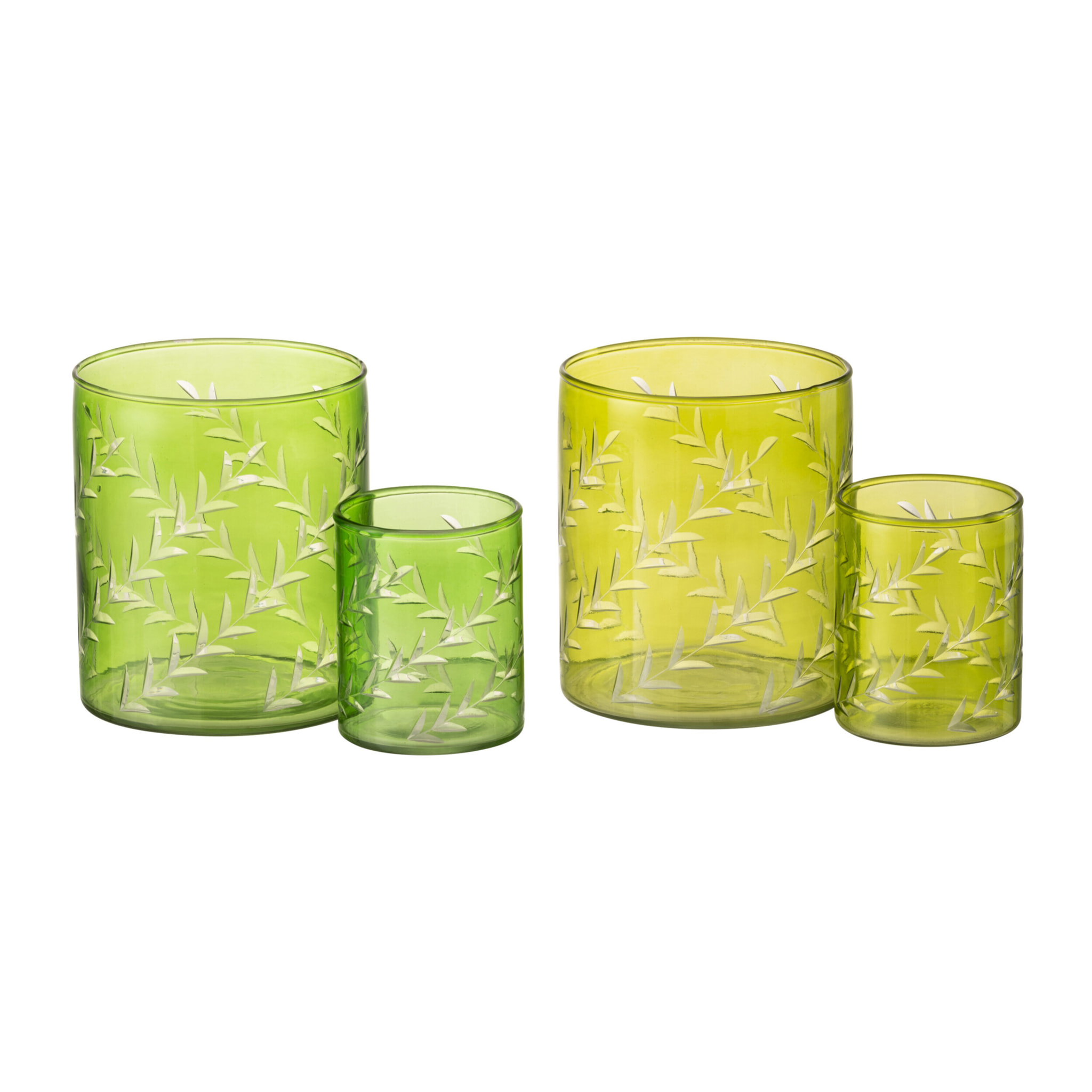 J-Line photophore Feuilles - verre - vert - large - 2 pcs