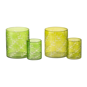 J-Line photophore Feuilles - verre - vert - large - 2 pcs