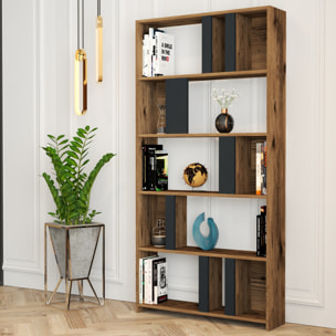 Bibliothèque 5 étagères effet bois noyer et gris anthracite SIERRA