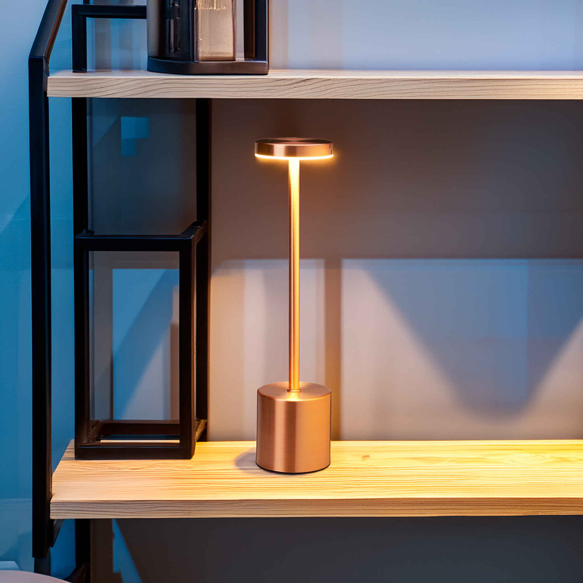 Well Home Lámpara de Mesa color Cobre con 24 luces LED blanco cálido con 3 modos de iluminación Ø8x34,2cm