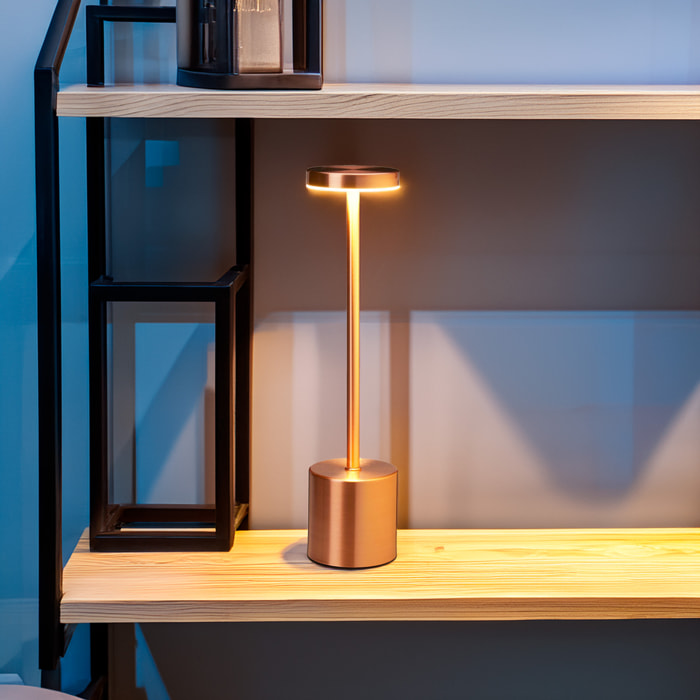 Well Home Lámpara de Mesa color Cobre con 24 luces LED blanco cálido con 3 modos de iluminación Ø8x34,2cm