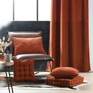 Galette de chaise carrée en velours côtelé - Orange Foncé