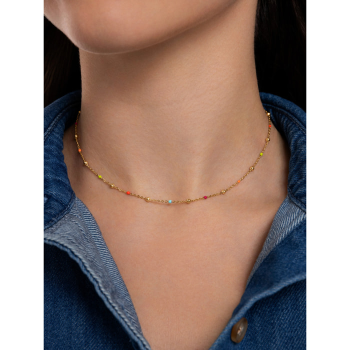 Collana Dots L Colors in acciaio placcato oro con smalto