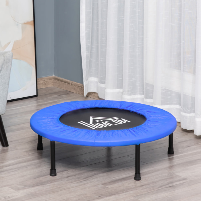 Cama Elástica Fitness Ø81 cm Trampolín de Acero con Borde Protector y 28 Resortes para Ejercicios en Interior y Exterior Carga 100 kg 81x81x22,5 cm Negro y Azul
