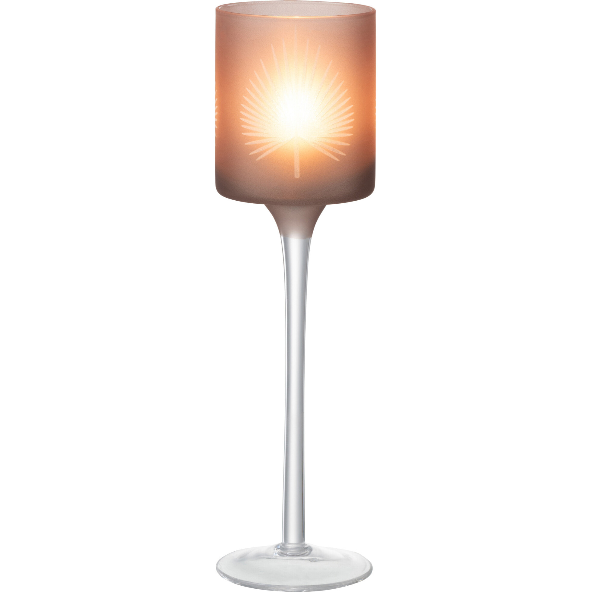 J-Line photophore + Pied Feuilles De Palmier - verre - beige - small