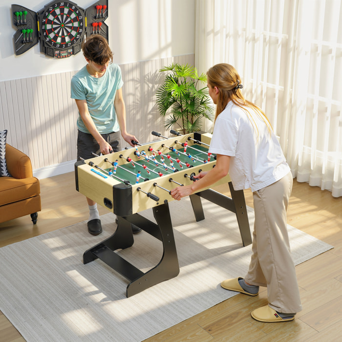 Futbolín para Niños Plegable, Mesa de Futbolín de Madera con 2 Marcadores, 8 Asas, 22 Jugadores, 8 Barras y 2 Bolas, para 2 a 4 Personas, Adultos, Familias, Fiestas, 118x107,5x78 cm, Natural