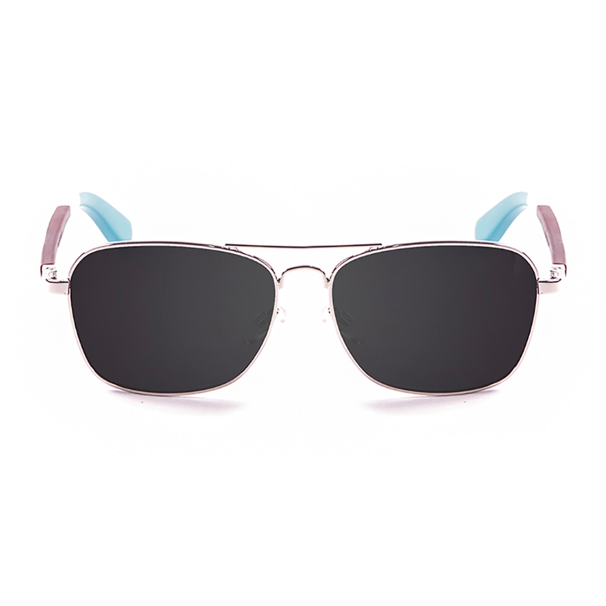 Gafas de sol PALO ALTO BAJA WOOD - De metal plateado / Ahumada y patilla de madera de peral con azul claro