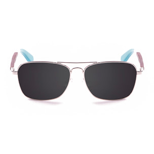 Gafas de sol PALO ALTO BAJA WOOD - De metal plateado / Ahumada y patilla de madera de peral con azul claro